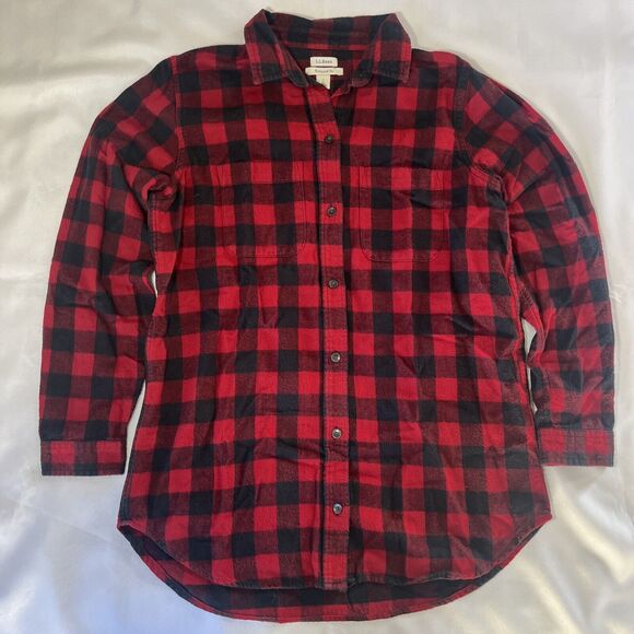 LL Bean Womens Buffalo Flannel Shirt Size S Relaxed Fit Red Black Outdoor Hiking - Picture 1 of 7